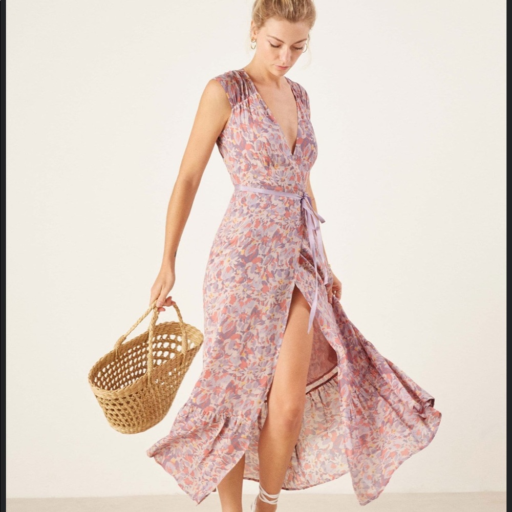 reformation purple wrap maxi dress in L
